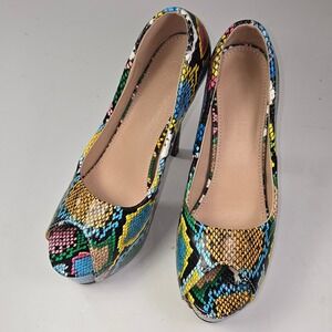 CAOYUAN SONG Womens Peep Toe Platform High Heel Shoes Snake Print Size 39
